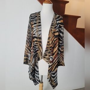 Chico’s Beaded Panthera Leopard  Print Sheer Kimono Duster Size XL
